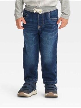 Cat & Jack Boys Blue Denim Jogger Jeans with Gray Waistband